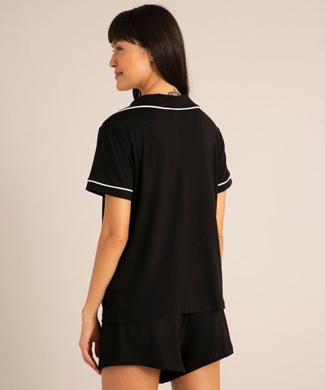 pijama americano manga curta com vivos preto