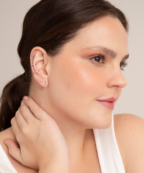kit com 3 brincos + earcuffs prateado
