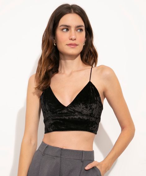 top cropped de veludo molhado mindset preto