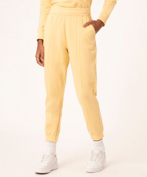 calça jogger básica de moletinho amarelo