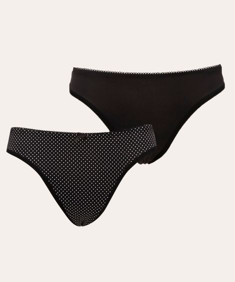 kit de 2 calcinhas fio dental poá preto