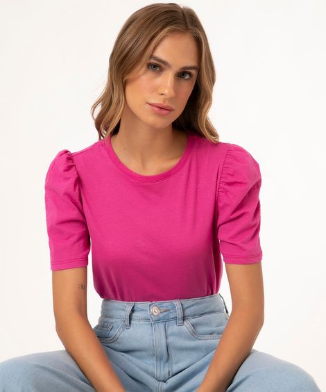 blusa de algodão manga bufante roxo uva - rosa escuro