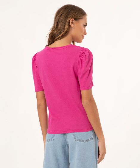 blusa de algodão manga bufante roxo uva - rosa escuro