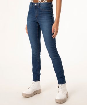 calça jeans cigarrete cintura média azul médio
