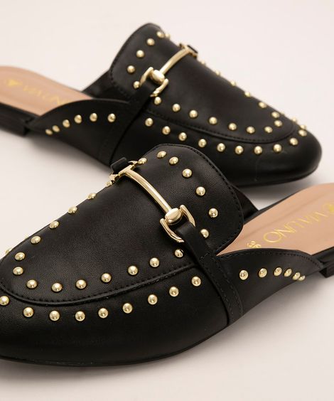 mule bico redondo com tachas via uno preto