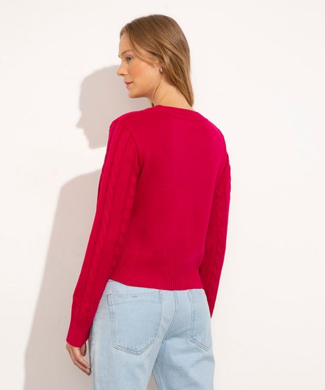 cardigan de tricô trançado mindset rosa