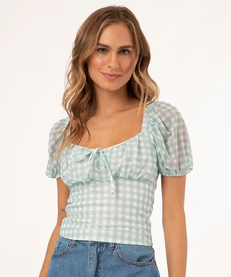 blusa de tule xadrez vichy verde claro