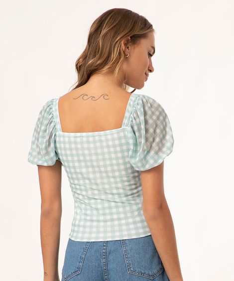 blusa de tule xadrez vichy verde claro