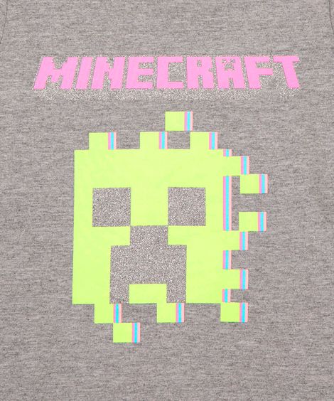 pijama infantil manga longa + calça minecraft cinza