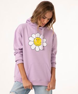 blusão de moletom com capuz SmileyWorld lilás