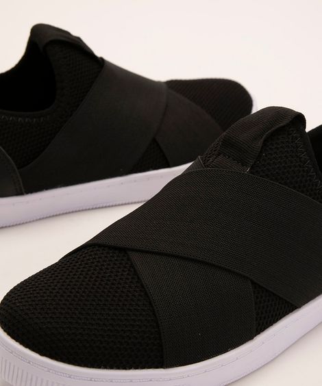 Tênis Feminino Casual com Elástico Cruzado Preto