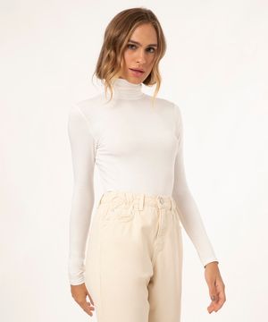 blusa básica manga longa gola alta off white