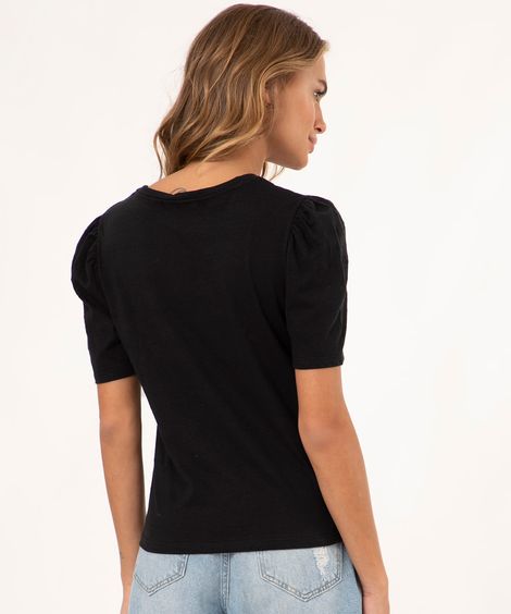 blusa de algodão manga bufante roxo uva - preto