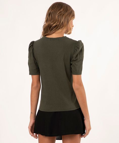 blusa de algodão manga bufante roxo uva - verde militar