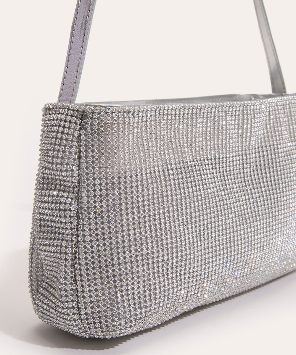 bolsa baguete de strass mindset prateada