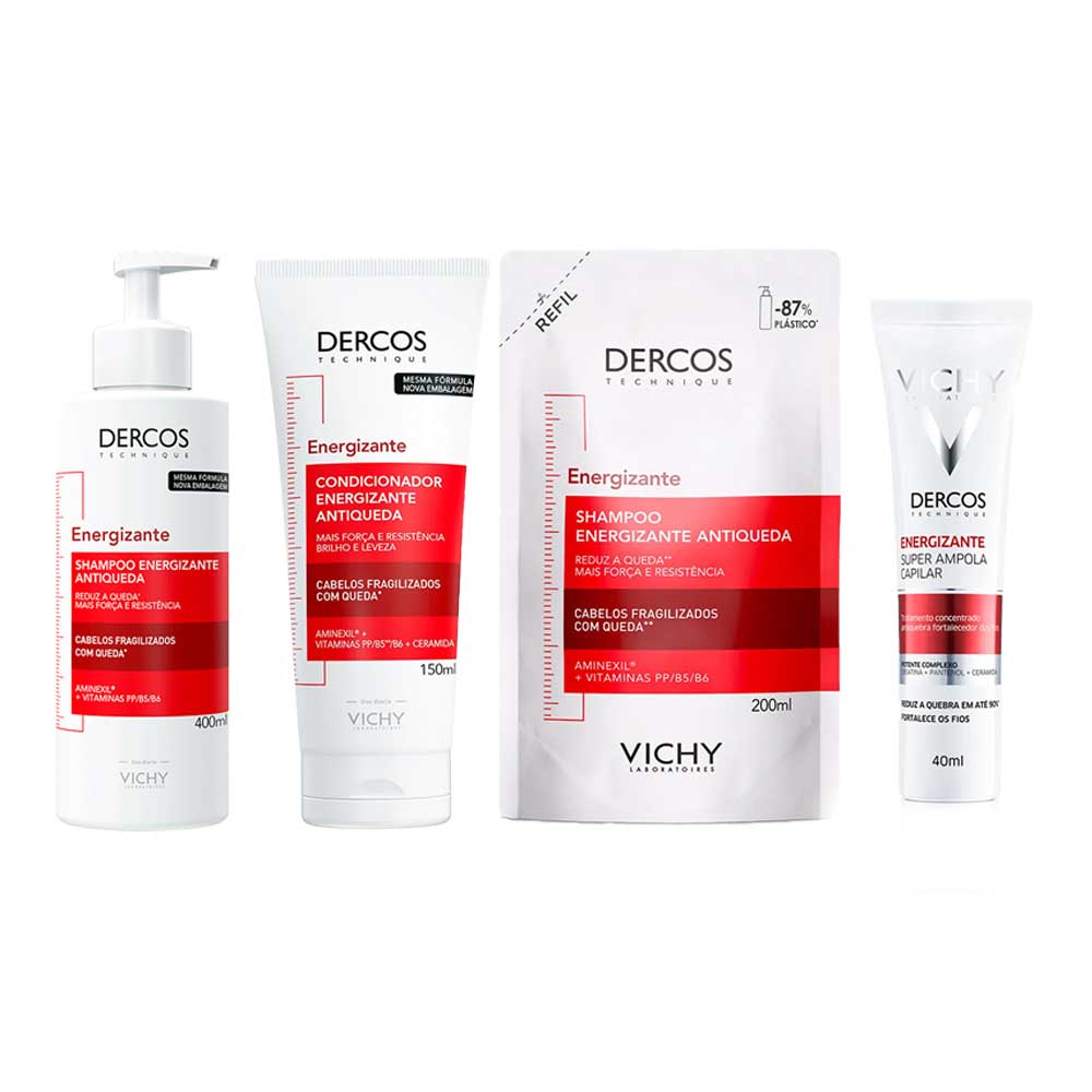 Vichy Dercos Energizante Kit - Shampoo + Condicionador + Shampoo Refil + Ampola
