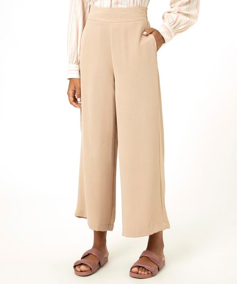 calça wide cintura alta bege