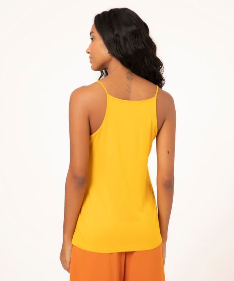 Regata Halter Neck Estampada Floral Alça Fina Mostarda