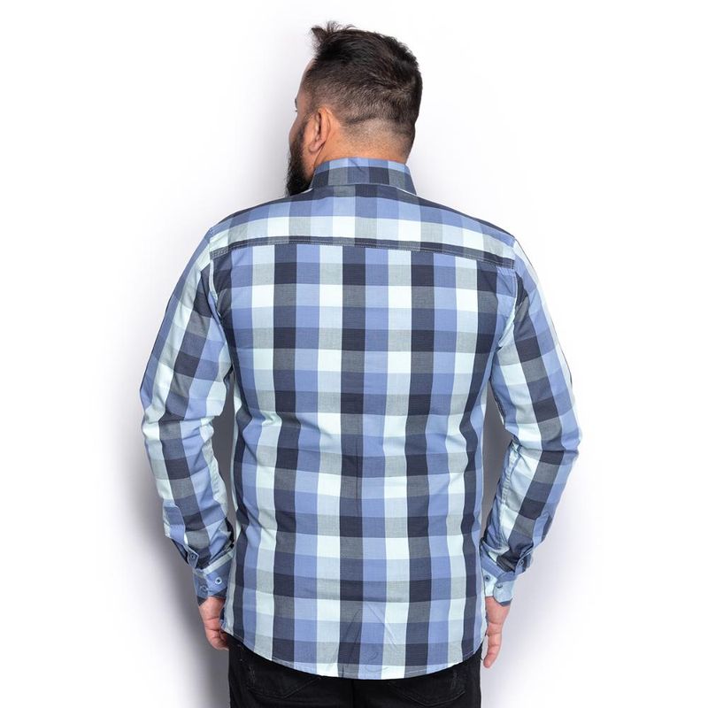 camisa masculina plus size algodão xadrez manga longa casual teodoro  camisaria azul - C&A