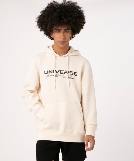 blusão de moletom felpado com capuz universe bege