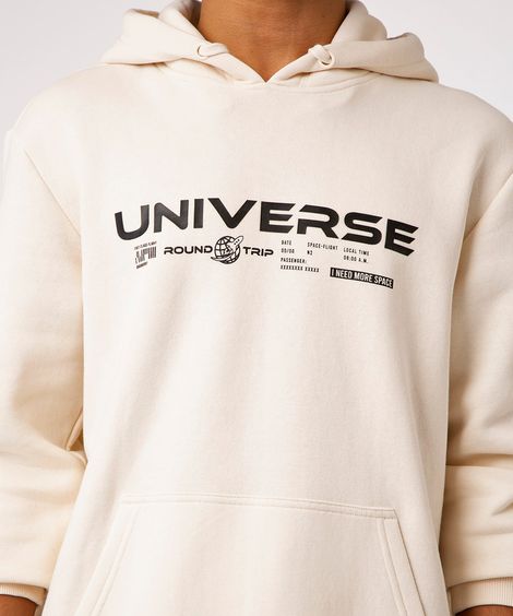 blusão de moletom felpado com capuz universe bege