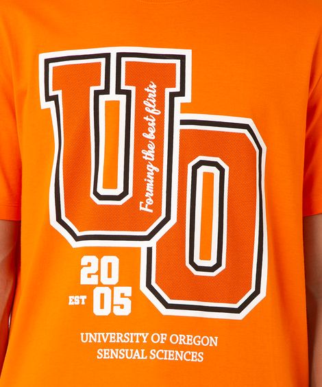 camiseta de algodão manga curta college laranja