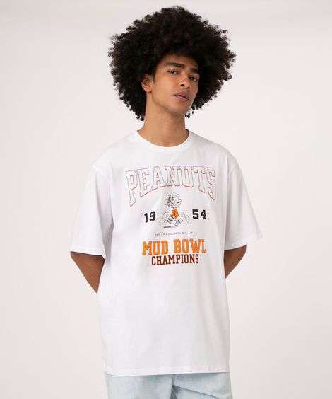 camiseta oversized de algodão manga curta peanuts branca