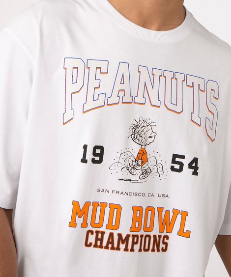 camiseta oversized de algodão manga curta peanuts branca