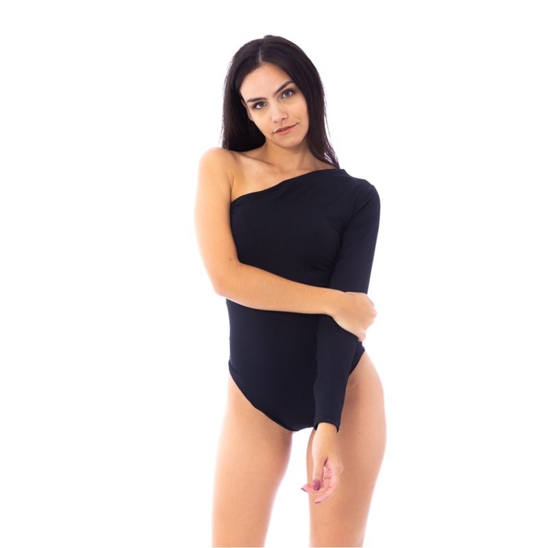 body moda vício um ombro só manga longa feminino preto - C&A