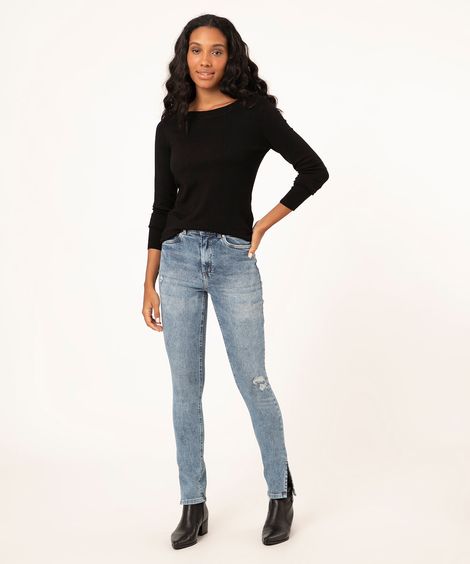 calça jeans skinny cintura super alta azul claro