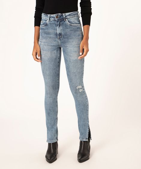 calça jeans skinny cintura super alta azul claro