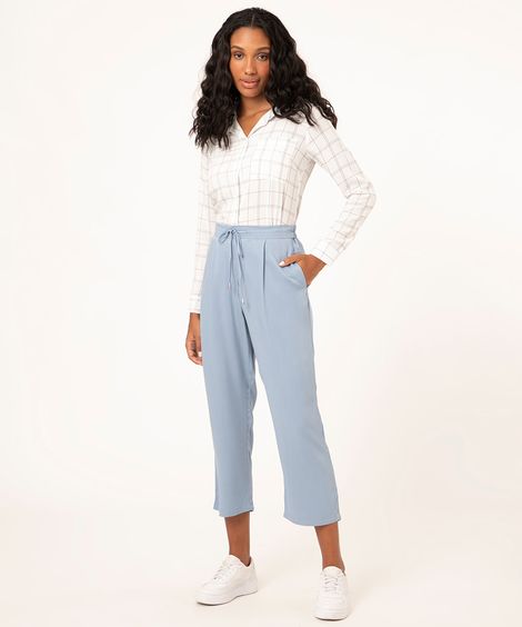 calça jogger de viscose cintura alta com ponteira azul claro