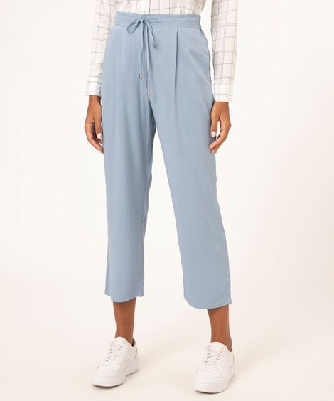 calça jogger de viscose cintura alta com ponteira azul claro