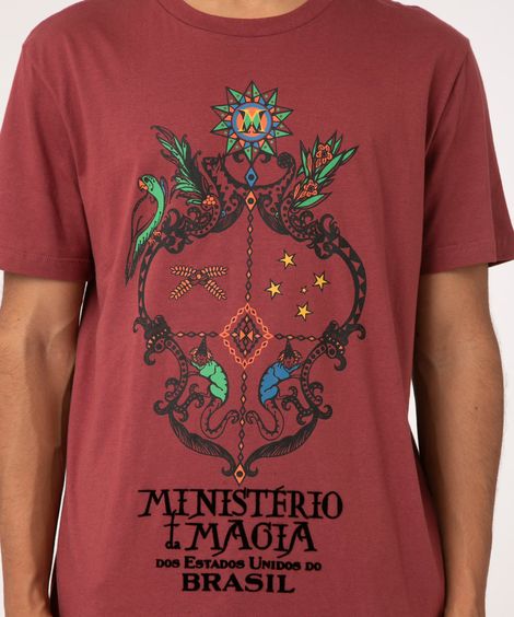 camiseta de algodão manga curta animais fantásticos vinho