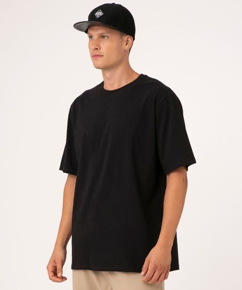 camiseta de algodão oversized gola careca preto