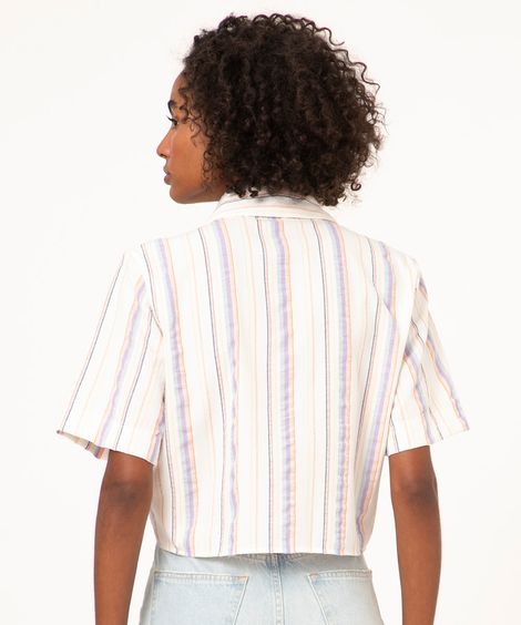 camisa cropped listrada com amarração multicor