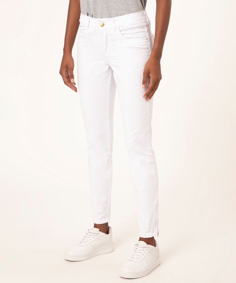 calça de sarja super skinny com zíper branca
