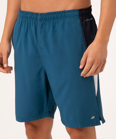 bermuda masculina esportiva com recortes azul