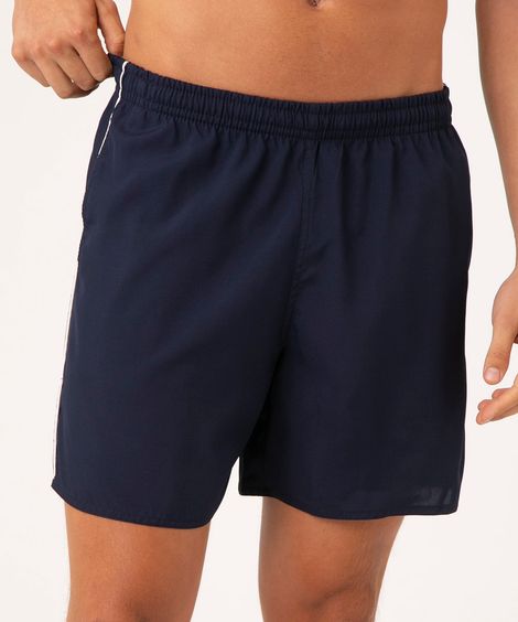 bermuda com bolsos e listra lateral esportiva azul marinho