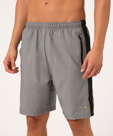 bermuda cós elástico bolso com zíper esportiva cinza