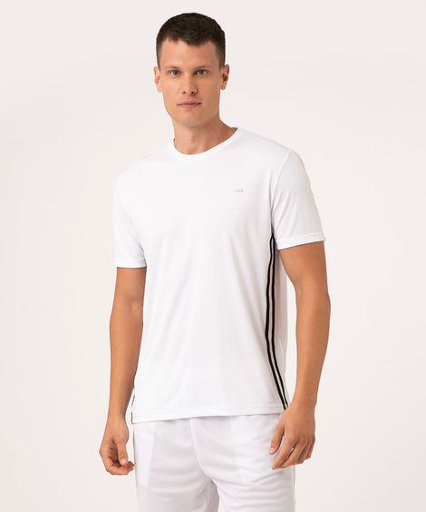 camiseta masculina esportiva com listras branca