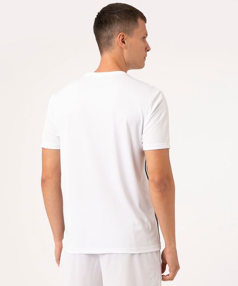 camiseta masculina esportiva com listras branca