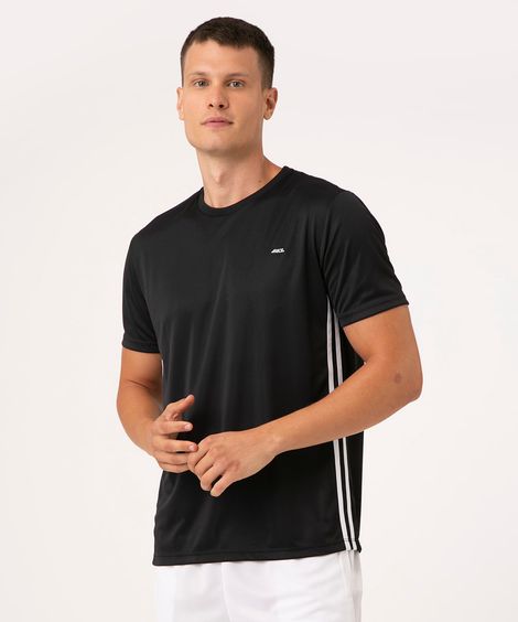 camiseta masculina esportiva com listras - preto