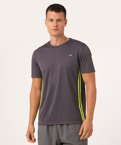 camiseta masculina esportiva com listras - chumbo