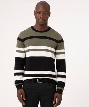 suéter básico de tricô listrado verde escuro