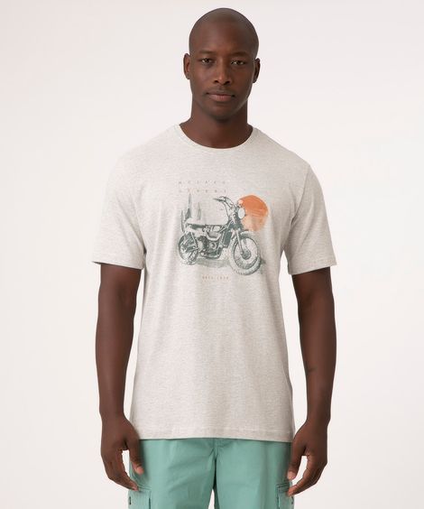 camiseta de algodão motocicleta cinza mescla