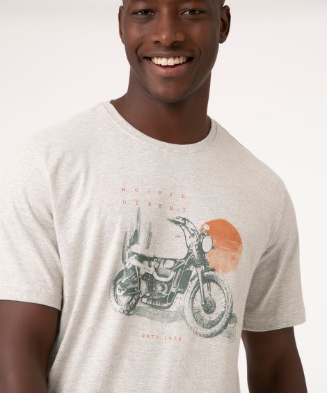 camiseta de algodão motocicleta cinza mescla