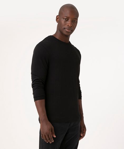 suéter slim em tricô gola careca preto