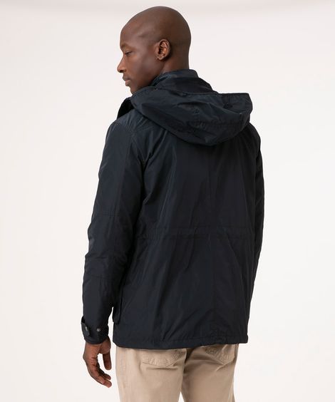 jaqueta puffer com capuz azul marinho
