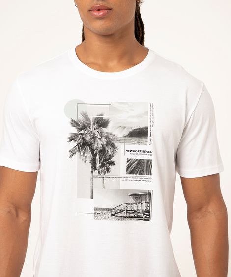 camiseta de algodão manga curta estampa localizada branca